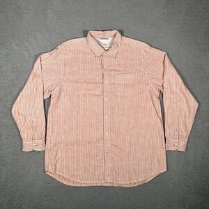 Tommy Bahama Shirt Mens XL Orange Striped Relax Linen Pocket‎ Casual Preppy
